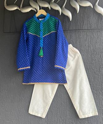 Blue off white leheriya printed kurta set 2