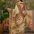 Off white position printed zari weaving saree with contrast blouse piece