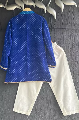 Blue off white leheriya printed kurta set