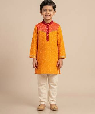 Yellow orange leheriya printed kurta set 1