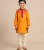 Yellow orange leheriya printed kurta set