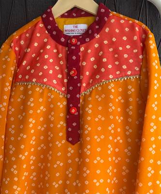 Yellow orange leheriya printed kurta set 3