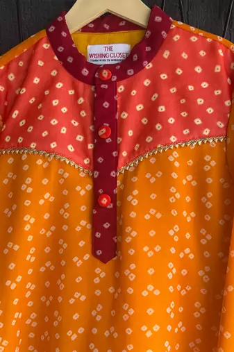 Yellow orange leheriya printed kurta set