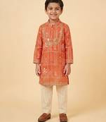 Orange mughal printed kurta set