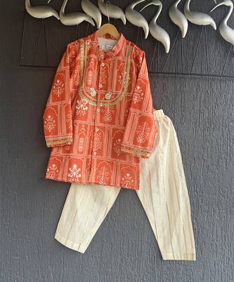 Orange mughal printed kurta set 2