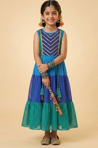 Multicolor leheriya embroidered dress