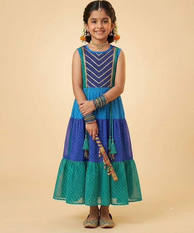 Multicolor leheriya embroidered dress