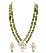 Olive green crystal & beads studded necklace earrings set jewelry for