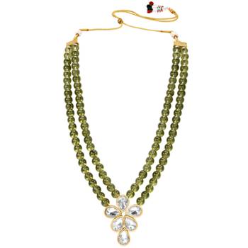 Olive green crystal & beads studded necklace earrings set jewelry for 3