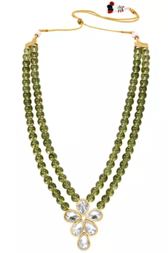 Olive green crystal & beads studded necklace earrings set jewelry for
