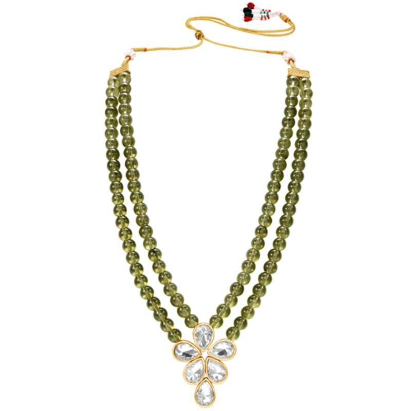 Olive green crystal & beads studded necklace earrings set jewelry for