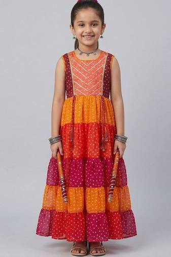 Multicolor leheriya embroidered dress