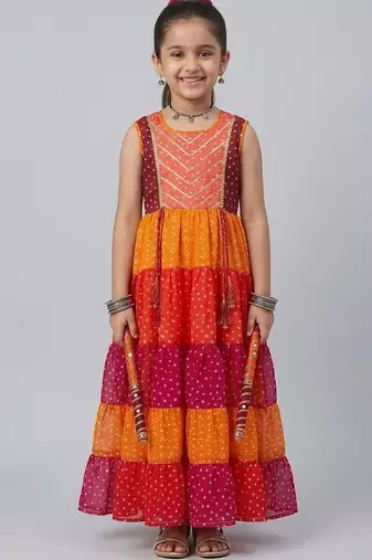 Multicolor leheriya embroidered dress