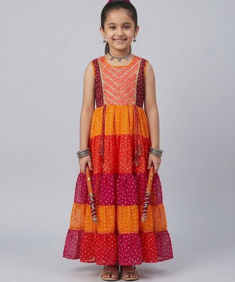 Multicolor leheriya embroidered dress