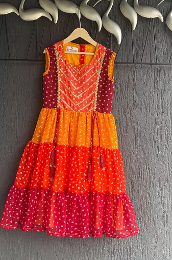 Multicolor leheriya embroidered dress