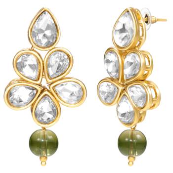 Olive green crystal & beads studded necklace earrings set jewelry for 5