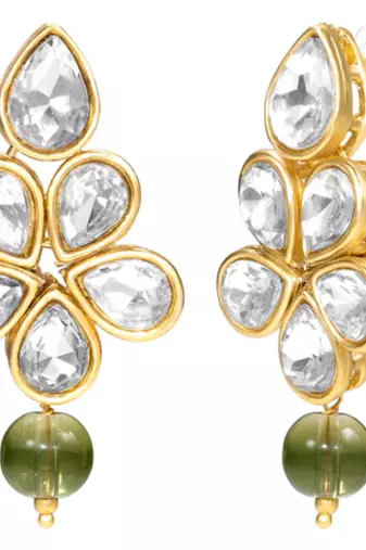 Olive green crystal & beads studded necklace earrings set jewelry for