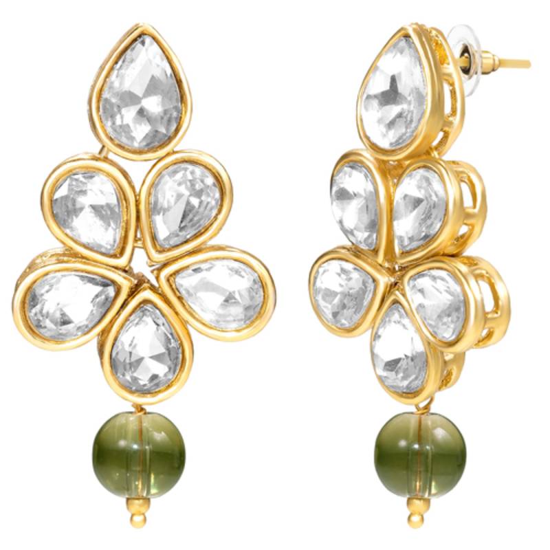Olive green crystal & beads studded necklace earrings set jewelry for