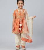 Orange off white mughal printed kurti set