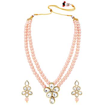 Kundan & beads studded light pink necklace & drop earrings set 4