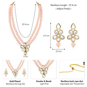 Kundan & beads studded light pink necklace & drop earrings set 5