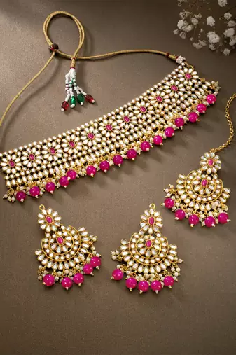 Women's faux pearl choker necklace with earrings bharatanatyam jewelry set