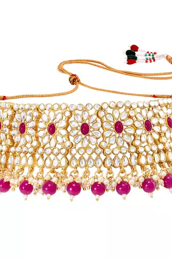 Women's faux pearl choker necklace with earrings bharatanatyam jewelry set