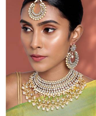 Maang tikka with kundan necklace earrings set bharatanatyam jewelry 1