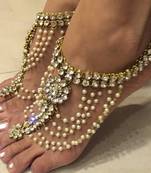 Crystal Pearl Footcover Toe Ring Anklet Payal Pair Barefoot Sandal