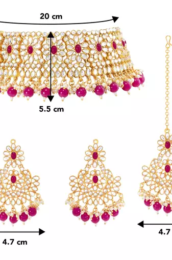 Women's faux pearl choker necklace with earrings bharatanatyam jewelry set