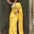Yellow floral embroidered cotton khadi saree