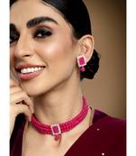 Women's choker crystal pearl beaded necklace & earrings set bharatanatyam