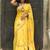 Yellow floral embroidered cotton khadi saree