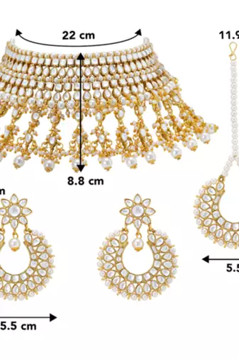 Maang tikka with kundan necklace earrings set bharatanatyam jewelry