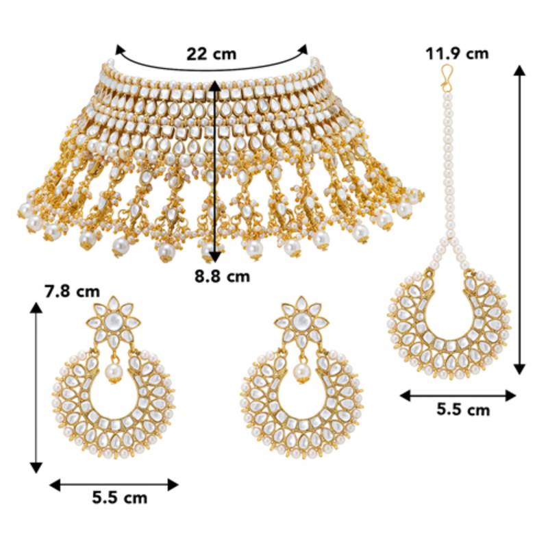 Maang tikka with kundan necklace earrings set bharatanatyam jewelry