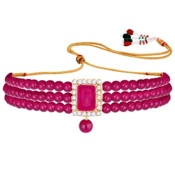 Women's choker crystal pearl beaded necklace & earrings set bharatanatyam 3