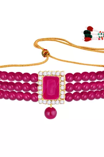 Women's choker crystal pearl beaded necklace & earrings set bharatanatyam