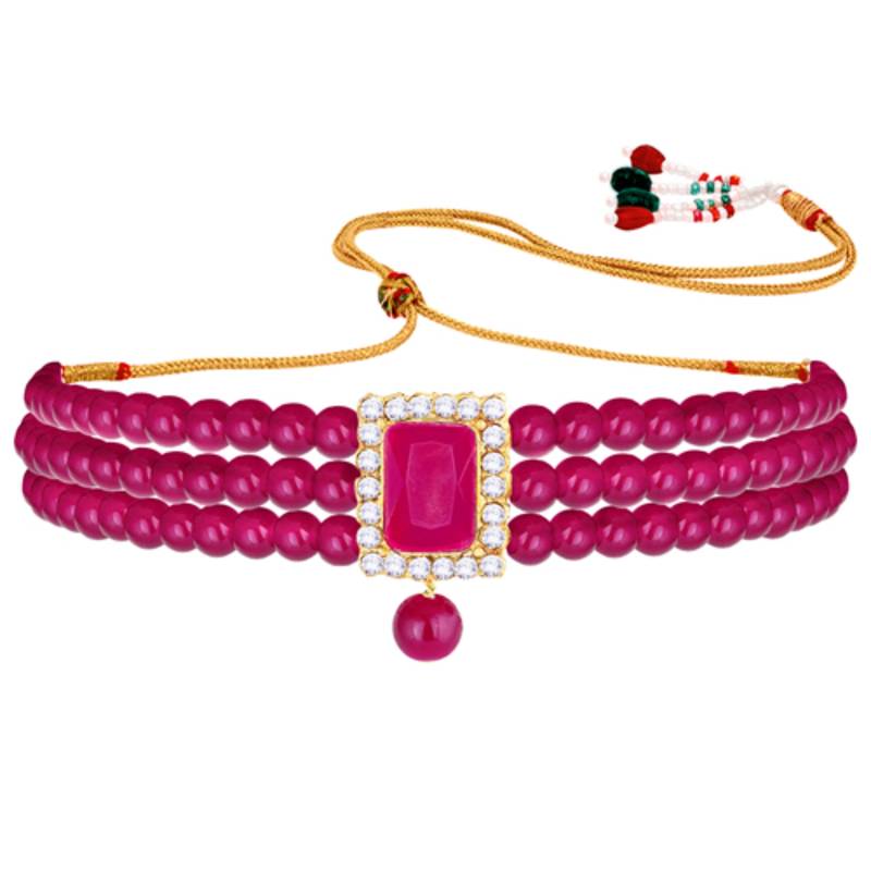 Women's choker crystal pearl beaded necklace & earrings set bharatanatyam