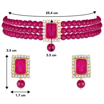 Women's choker crystal pearl beaded necklace & earrings set bharatanatyam 4