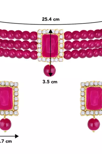 Women's choker crystal pearl beaded necklace & earrings set bharatanatyam