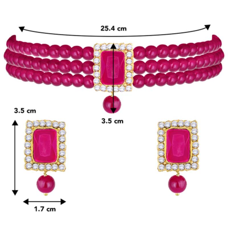 Women's choker crystal pearl beaded necklace & earrings set bharatanatyam
