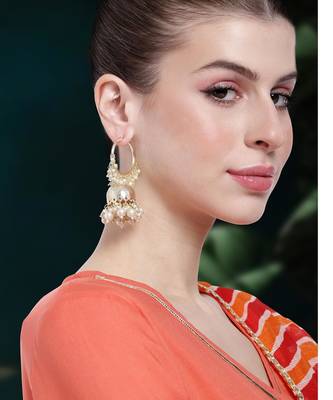 Gold plated white beads studded jhumki earringss ethnic jewelry 1