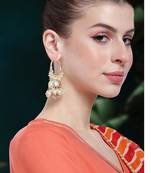 Gold plated white beads studded jhumki earringss ethnic jewelry