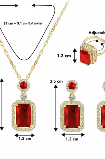 Gold plated red cubic zirconia studded pendant chain drop earrings