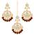 Women's faux kundan maroon pearl chandbali earrings with maang tikka jewelry