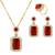 Gold plated red cubic zirconia studded pendant chain drop earrings