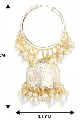 Gold plated white beads studded jhumki earringss ethnic jewelry