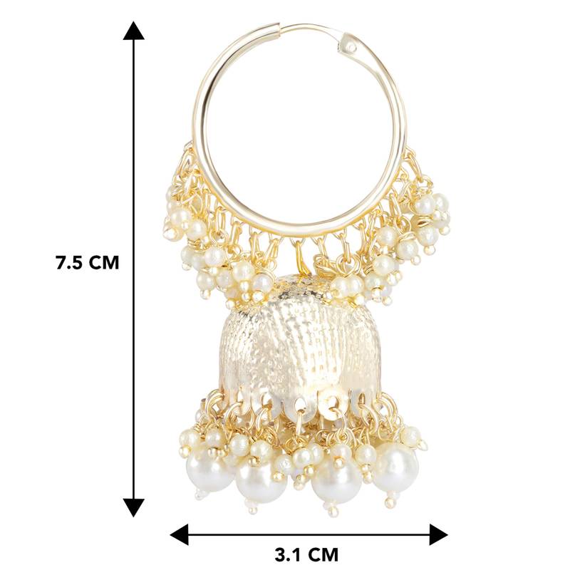 Gold plated white beads studded jhumki earringss ethnic jewelry
