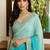 Blue embroidered sarees with unstitched blouse piece