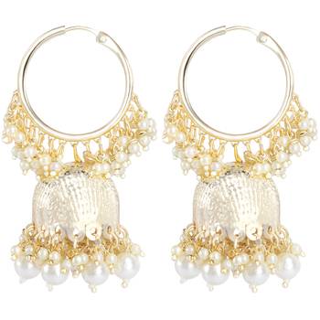 Gold plated white beads studded jhumki earringss ethnic jewelry 4
